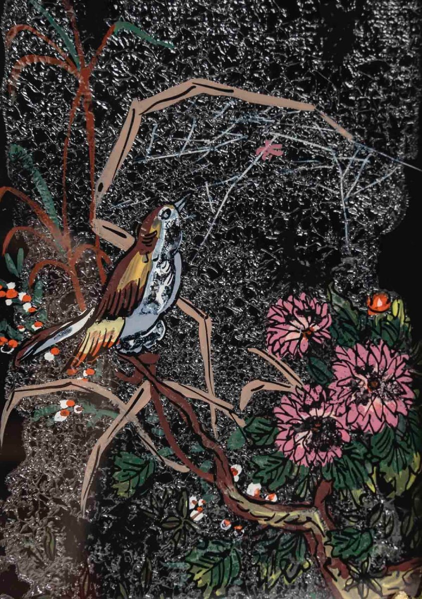 Une pendule Paravent en bronze doré et verre Peint, art nouveau — 8