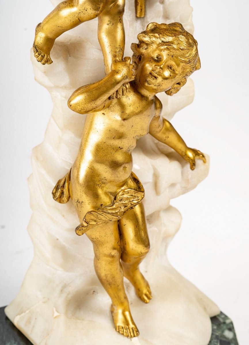 Lampe en bronze doré et marbre blanc fin du XIXe siècle — 9