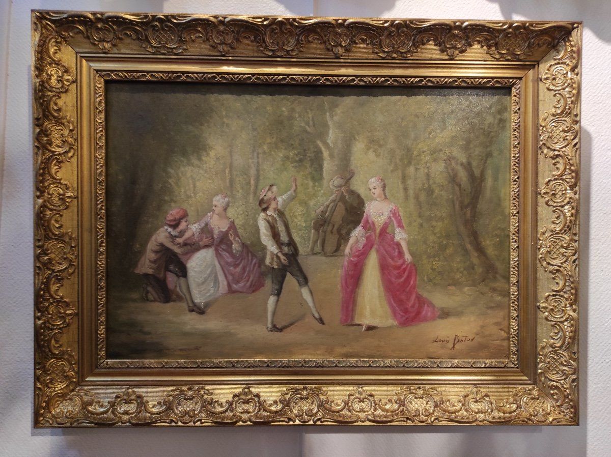 Une paire de huile sur toile scène galante Champêtre fin du XIXe siècle — 5