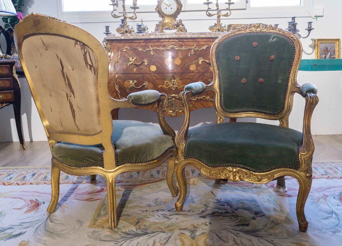 Une Suite de salon en bois sculpté et doré, fin du XIXe siècle — 9