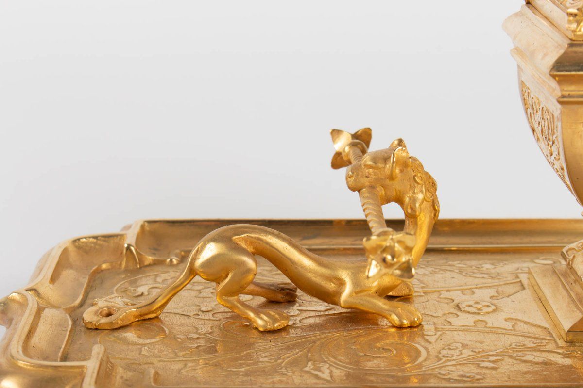 Encrier en bronze doré à décor de Chimères, époque Napoléon III — 4