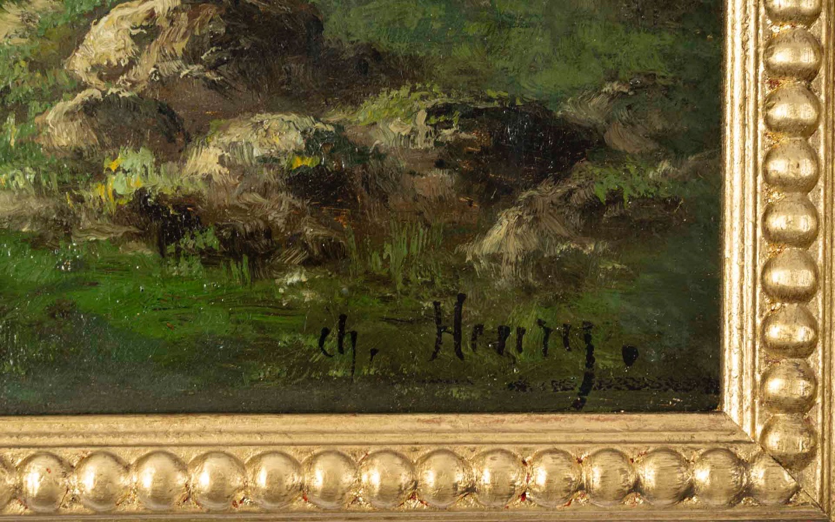 Paire de tableaux HENRY CH. paysages de rivière animé, fin du XIXe siècle — 6