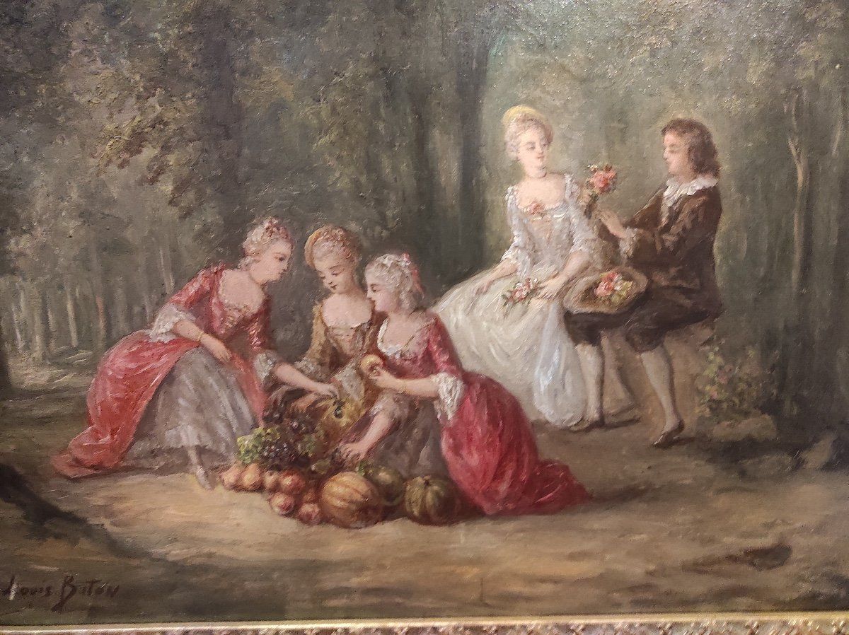 Une paire de huile sur toile scène galante Champêtre fin du XIXe siècle — 12