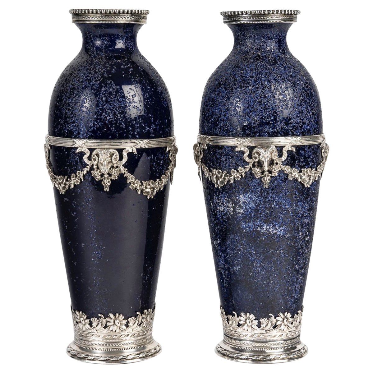 Une paire de vases en porcelaine et Argent Massif, FONTINELLE — 2