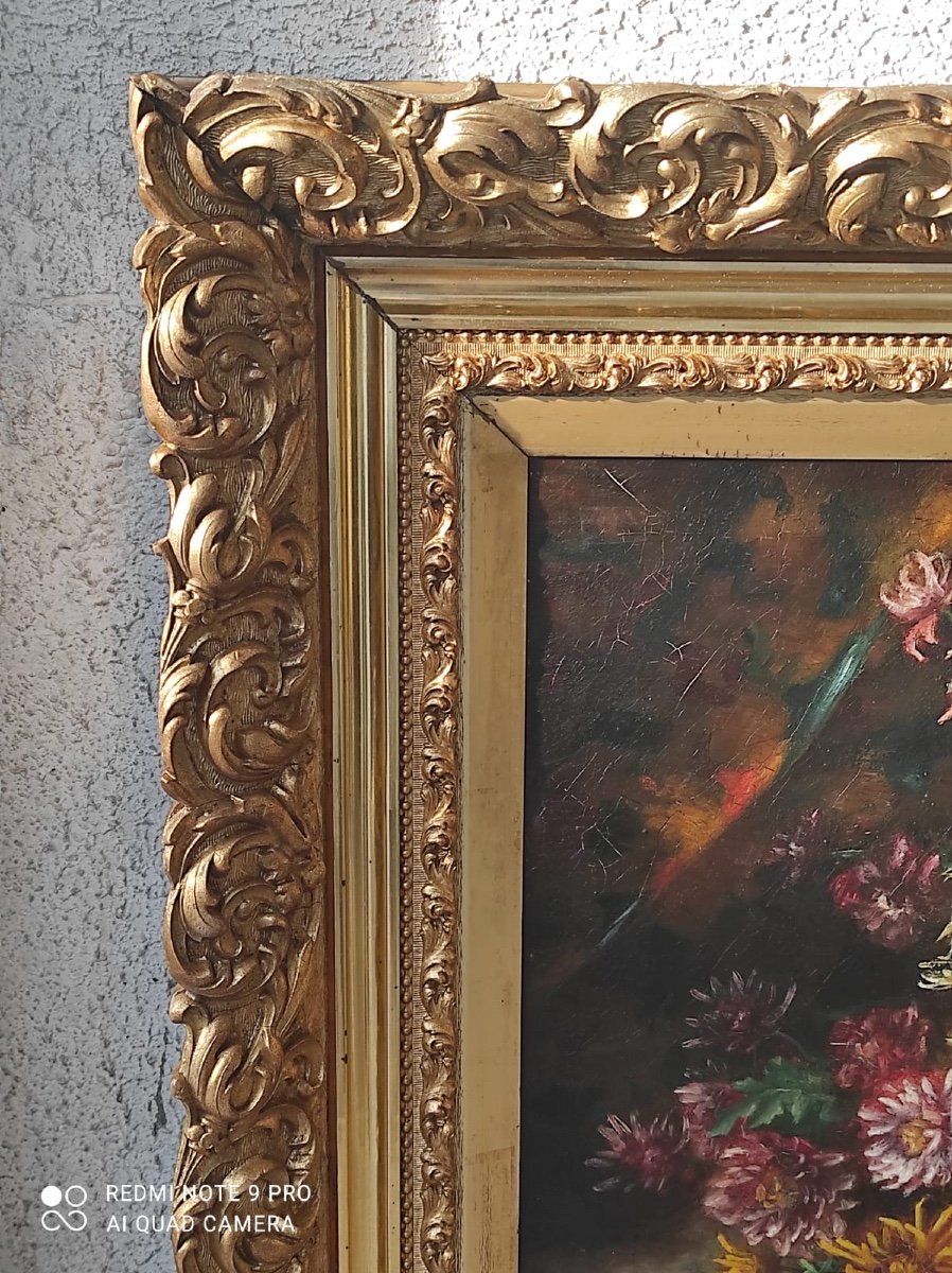 Tableau huile sur toile des CHRYSANTHEMES fin du XIXe siècle — 6