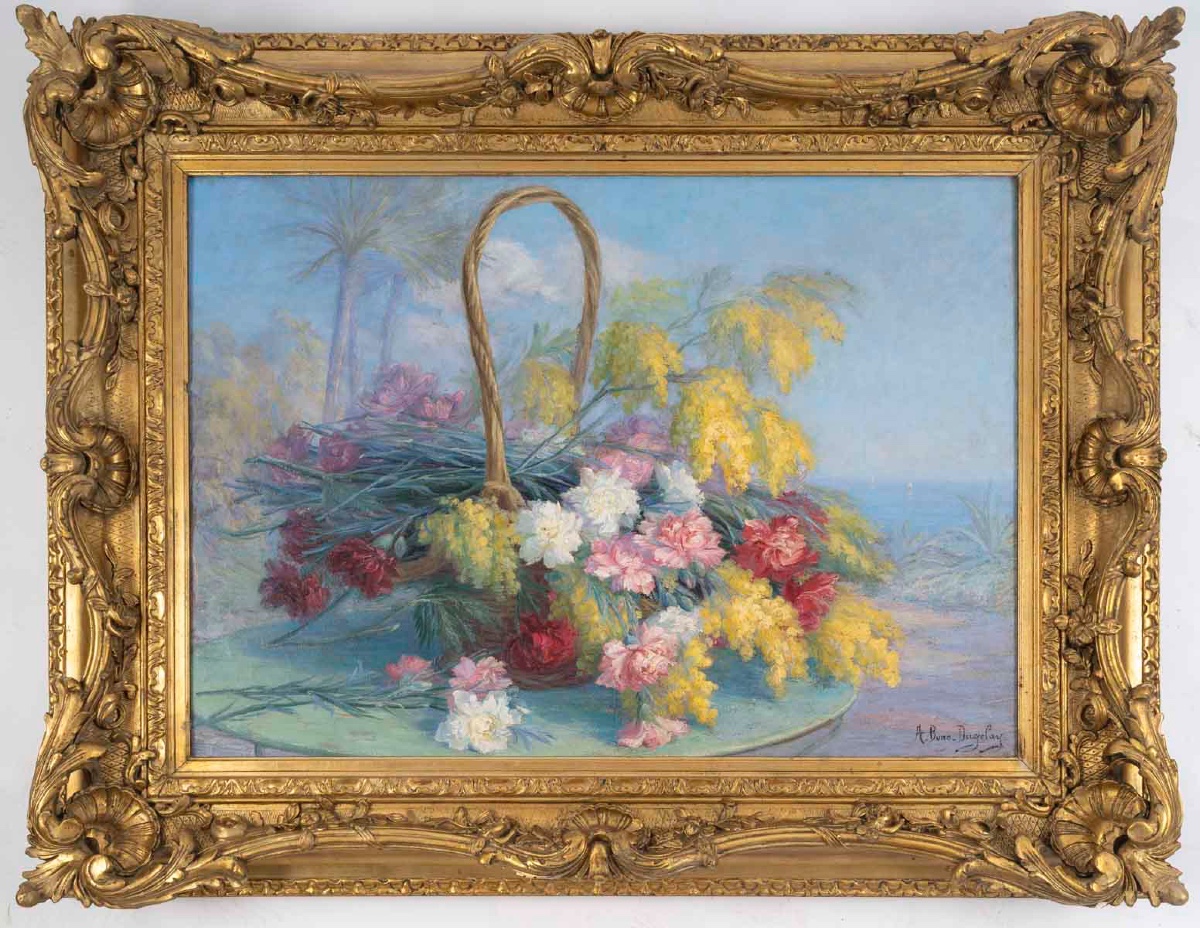 Une huile sur toile nature morte aux fleurs, XIXe siècle — 2