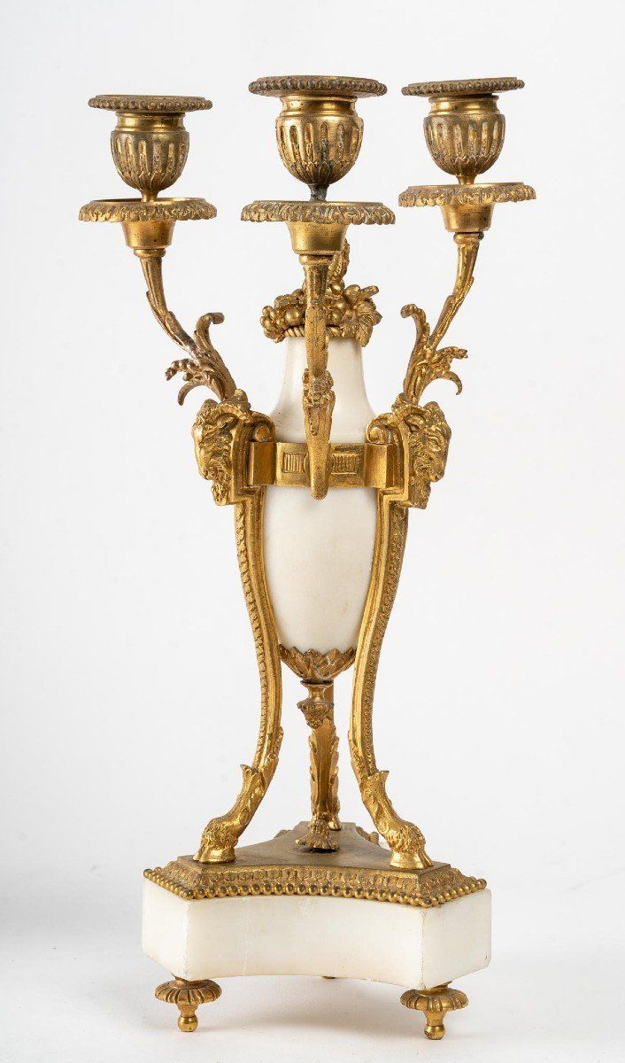 Paire de candélabres en bronze doré et marbre blanc XIXe siècle — 4