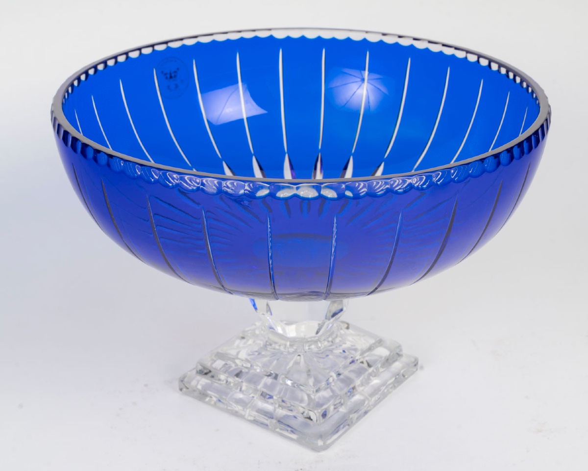 Coupe sur pied en cristal bleu taillé – début du XXe siècle — 9
