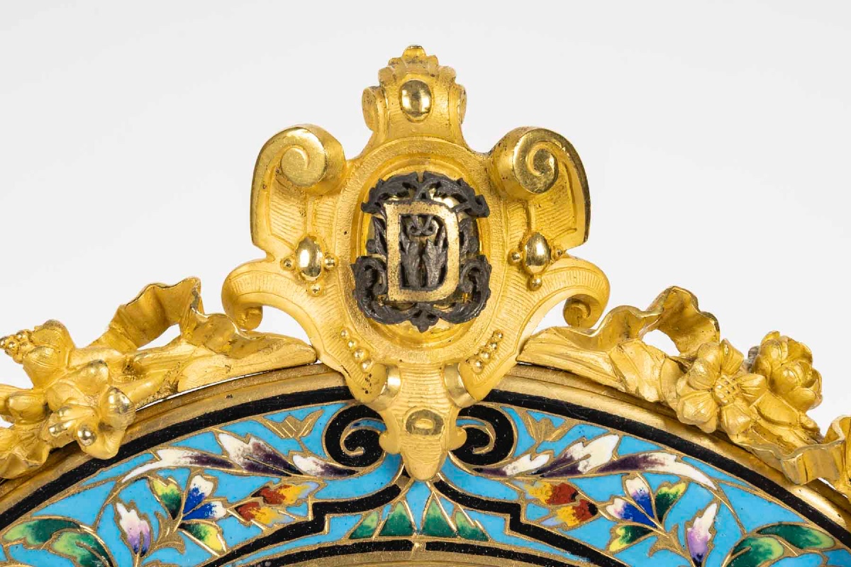 Miroir de table en bronze doré, bronze argenté et émaux polychromes – France, vers 1880 — 10