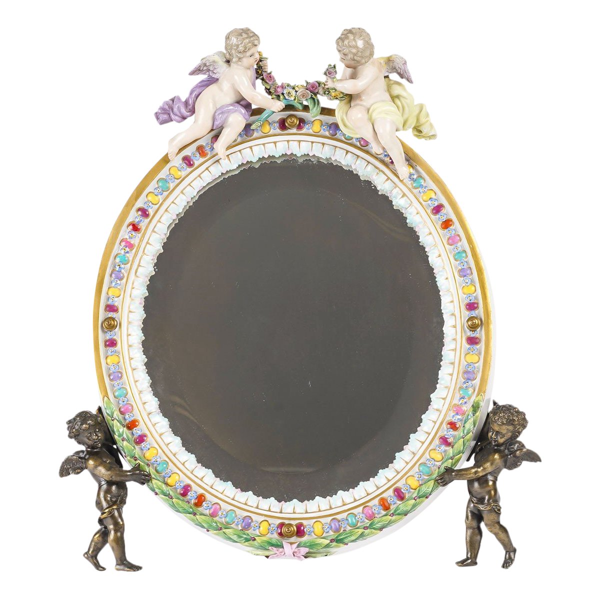 Miroir de table en porcelaine et bronze fin du XIXe siècle — 2