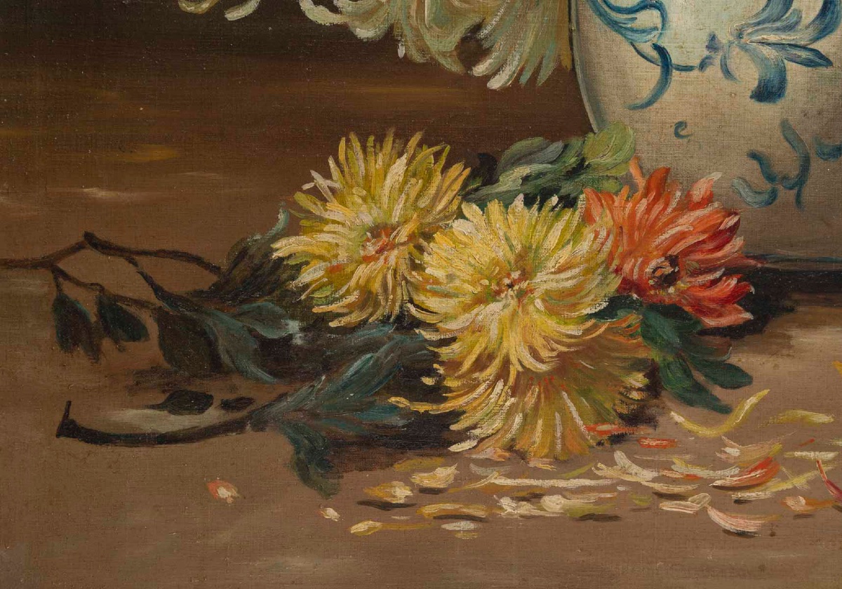 Un tableau de fleurs chrysanthèmes, signé J Shneider — 4