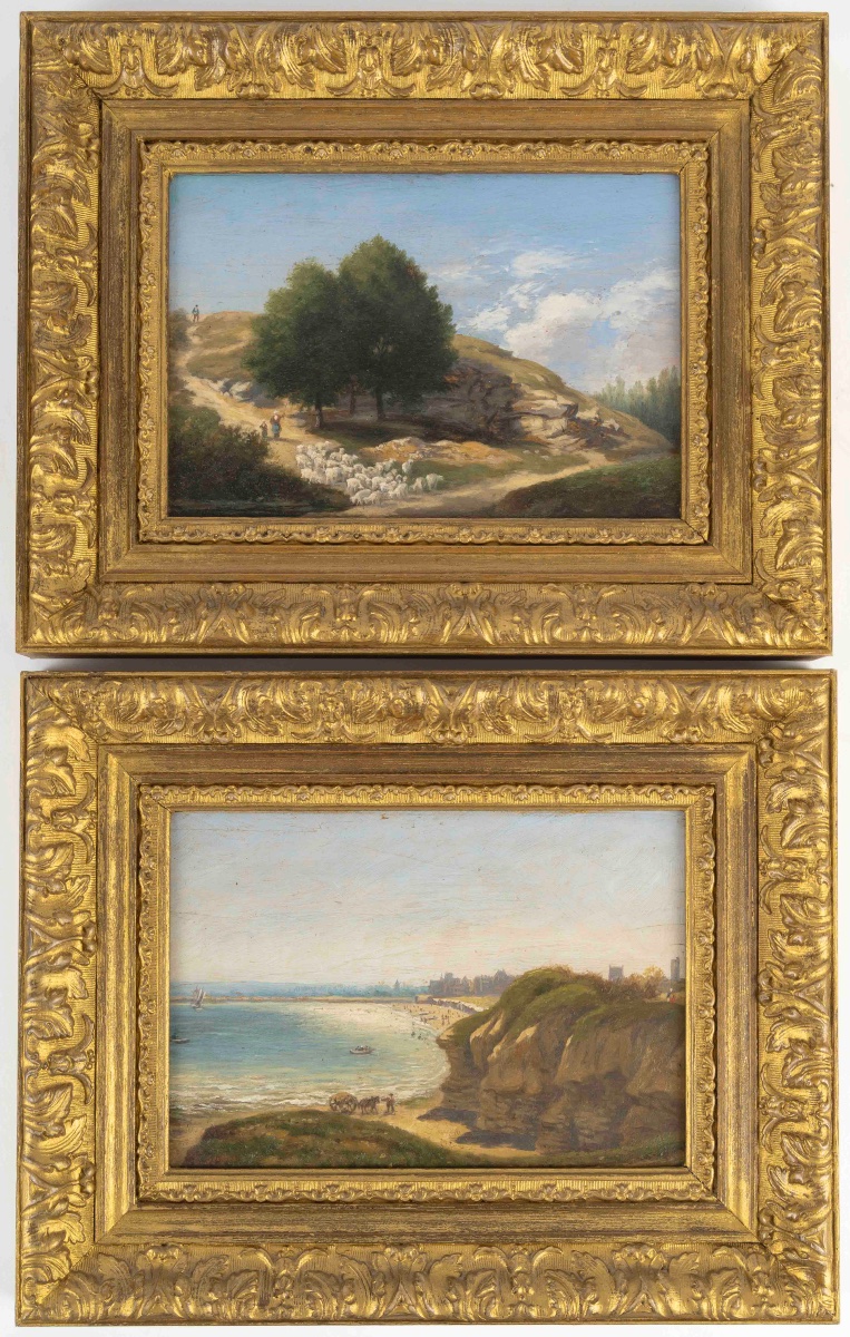 École du XIXe siècle paire de paysages, huiles sur panneau — 2