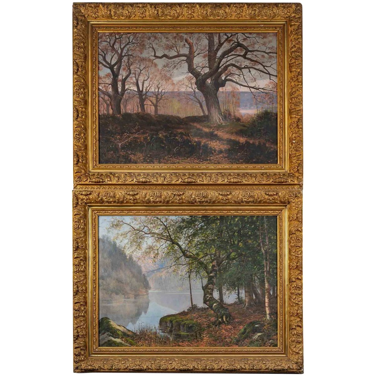 Paire de tableaux huile sur toile avec Cadres en bois doré fin du XIXe siècle — 2