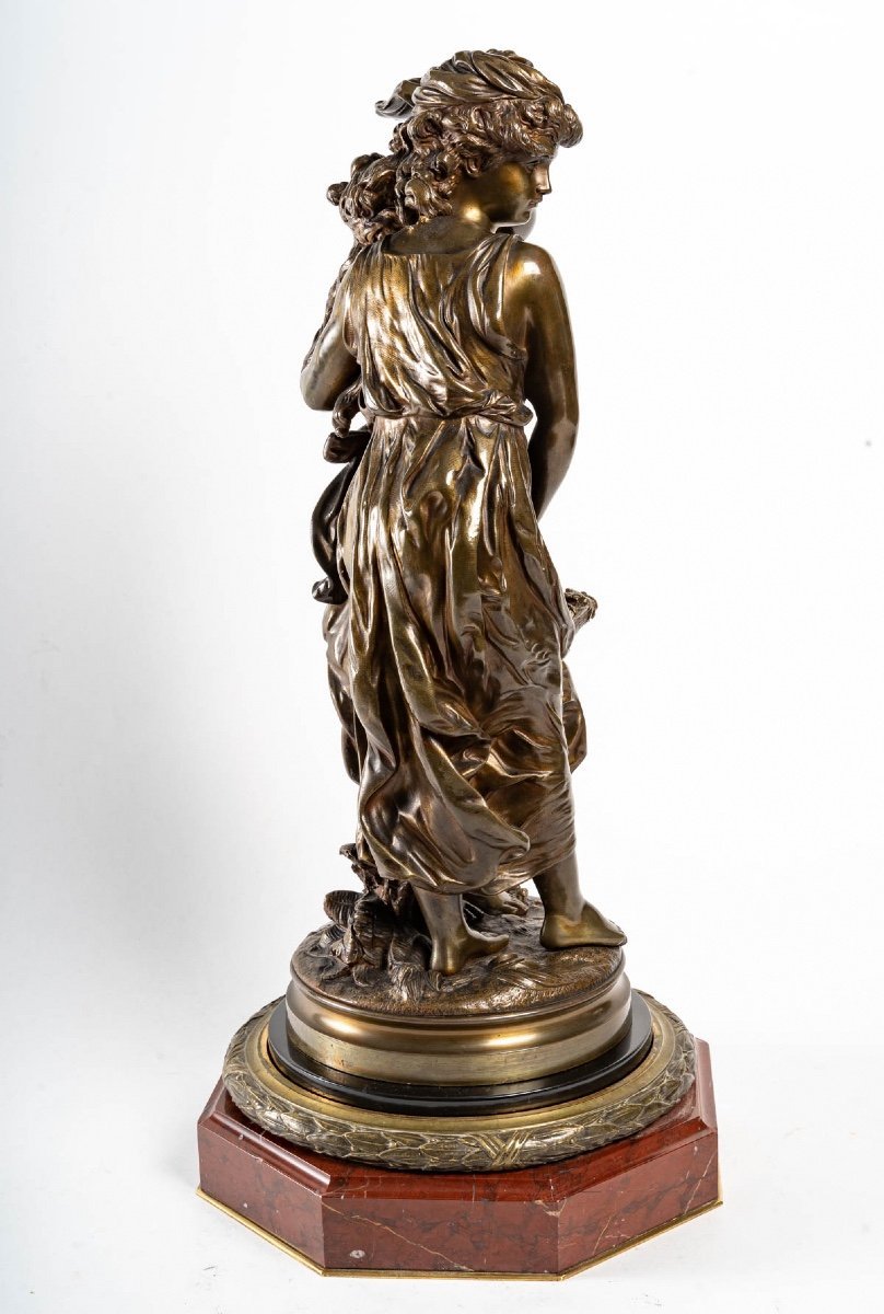 Sculpture des deux soeurs au panier de fleurs en bronze Hippolyte François Moreau — 3