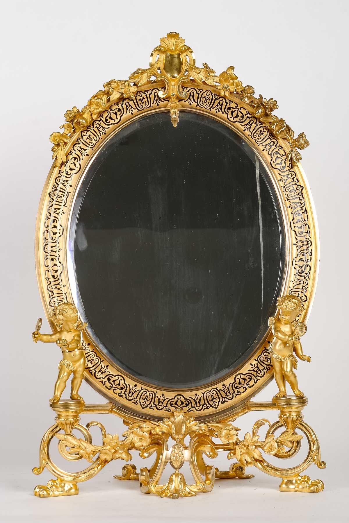 Miroir de table en bronze doré et émail cloisonné fin du XIXe siècle — 3