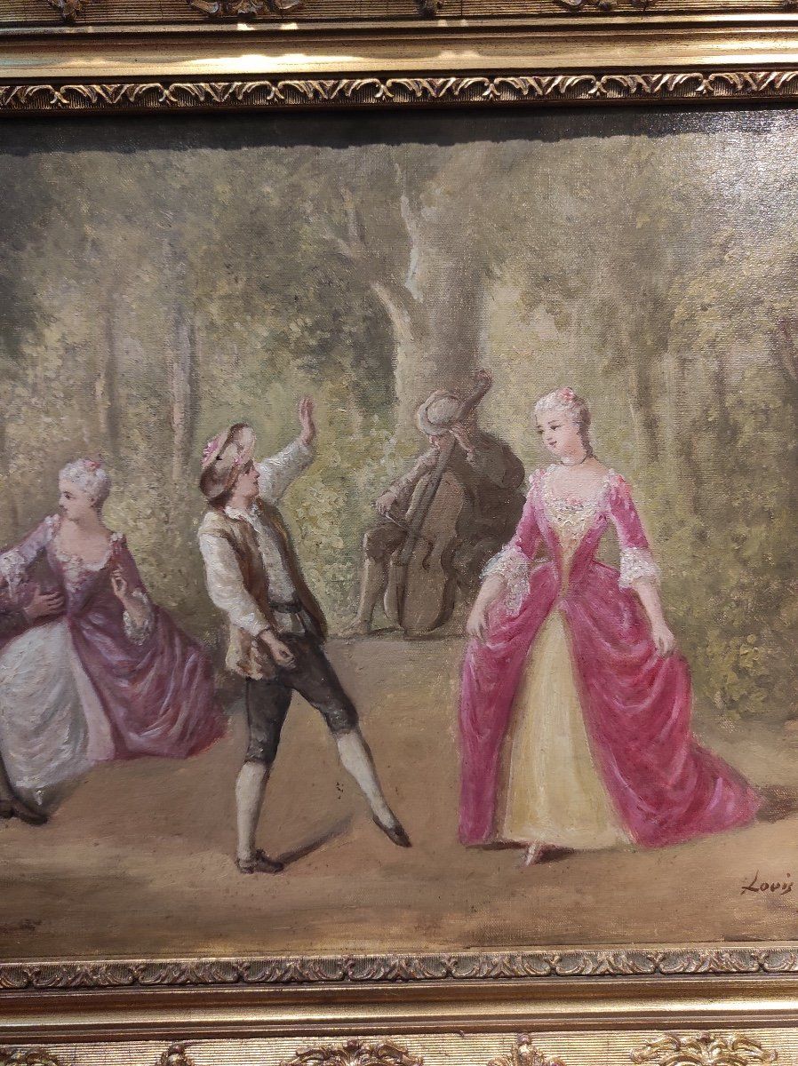 Une paire de huile sur toile scène galante Champêtre fin du XIXe siècle — 7