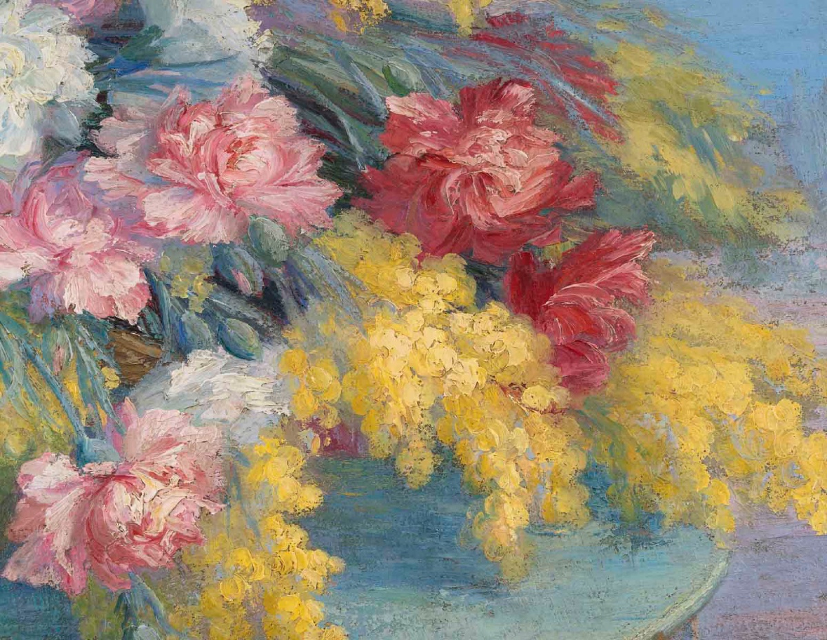 Une huile sur toile nature morte aux fleurs, XIXe siècle — 6