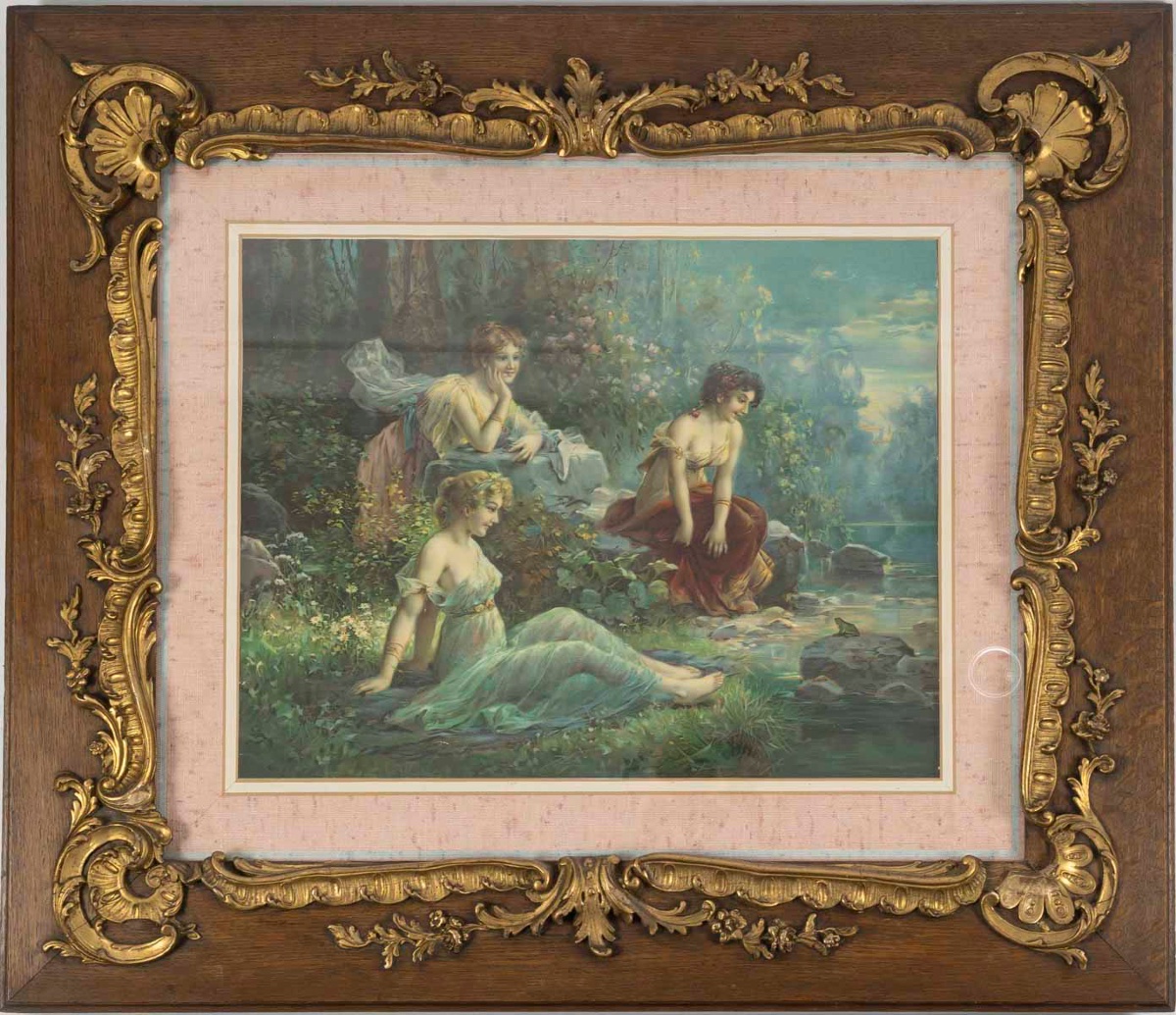 Paire de gravures rehaussées à l'aquarelle, époque Napoléon III, vers 1860-1870 — 4