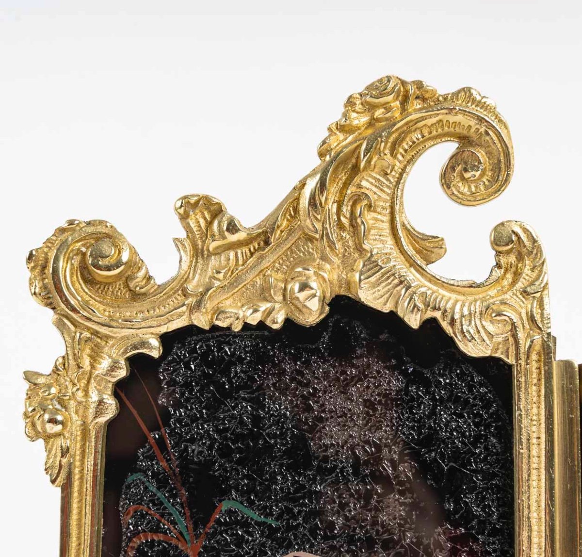 Une pendule Paravent en bronze doré et verre Peint, art nouveau — 11