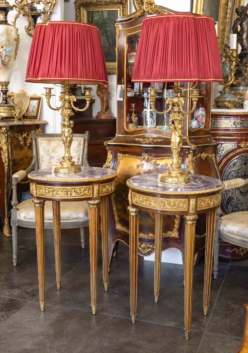 Une paire de guéridons en marqueterie et bronze doré, fin du XIXe siècle — 6
