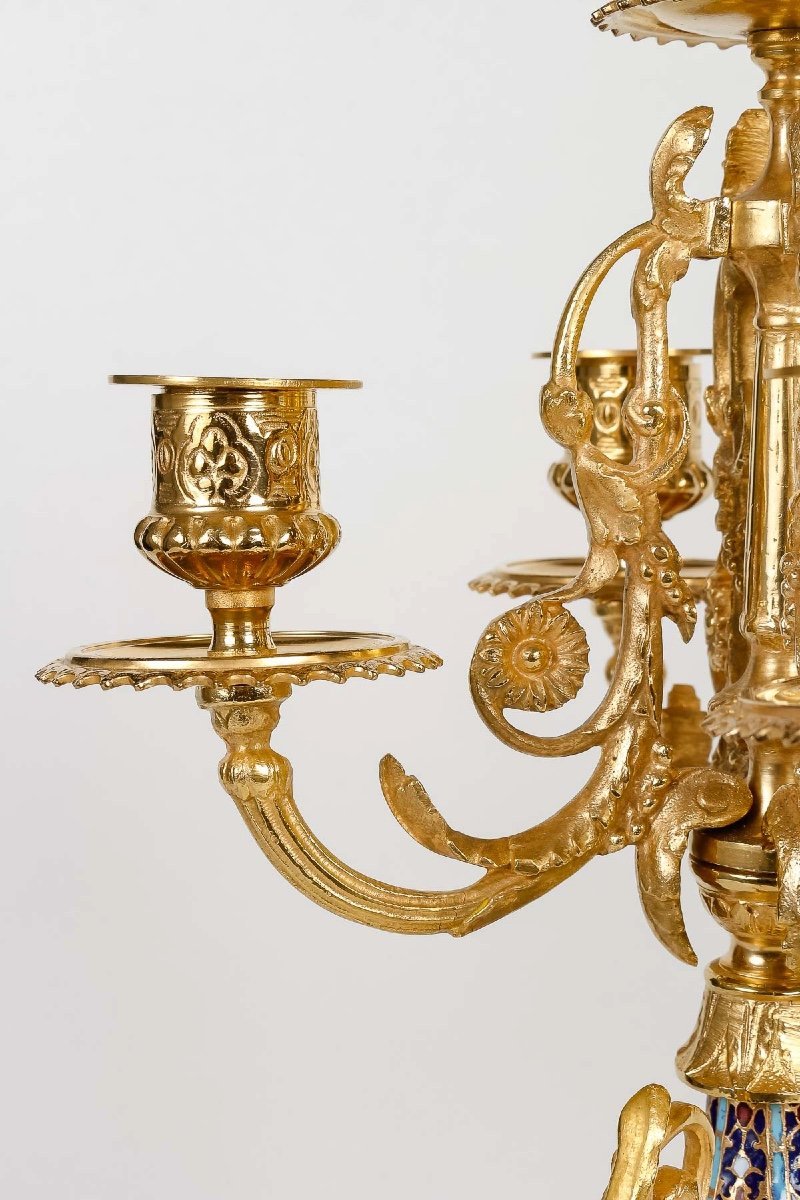 Garniture de Cheminée en bronze doré et émail cloisonné fin du XIXe siècle — 12