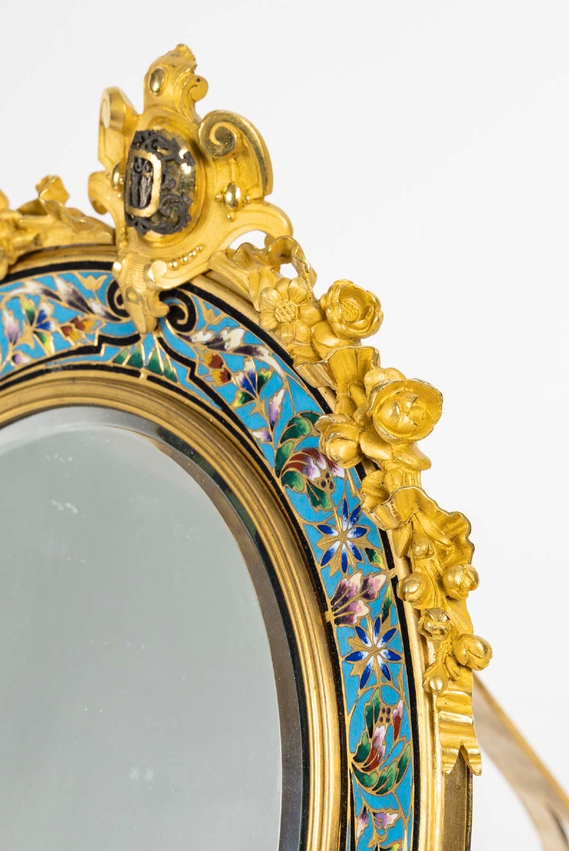 Miroir de table en bronze doré, bronze argenté et émaux polychromes – France, vers 1880 — 11
