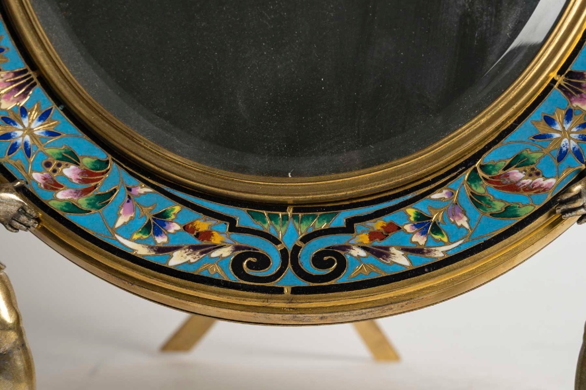 Miroir de table en bronze doré, bronze argenté et émaux polychromes – France, vers 1880 — 9