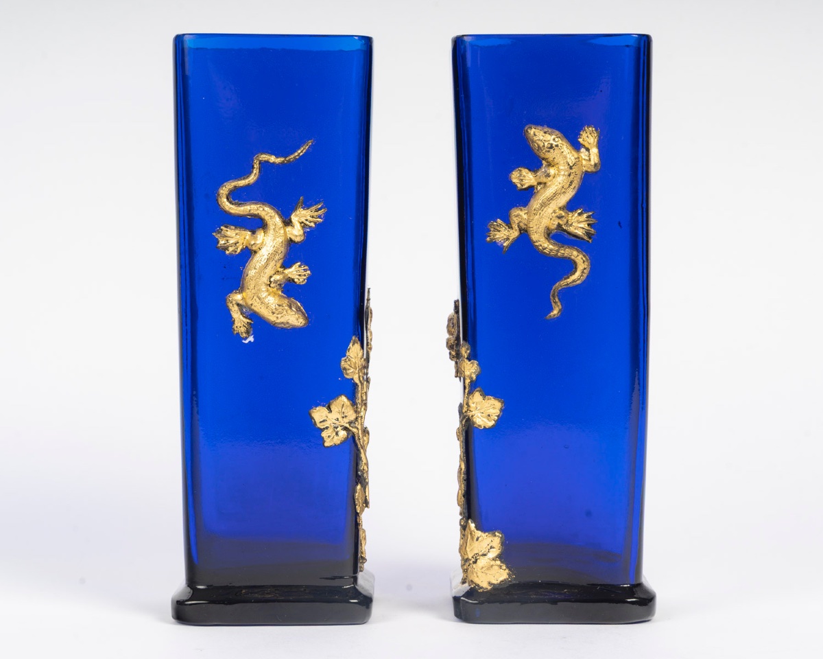 Une paire de vases en cristal bleu époque art nouveau — 6