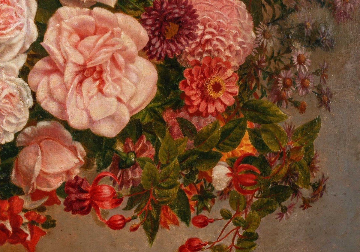 Tableau huile sur toile fleurs Circa 1880 — 9