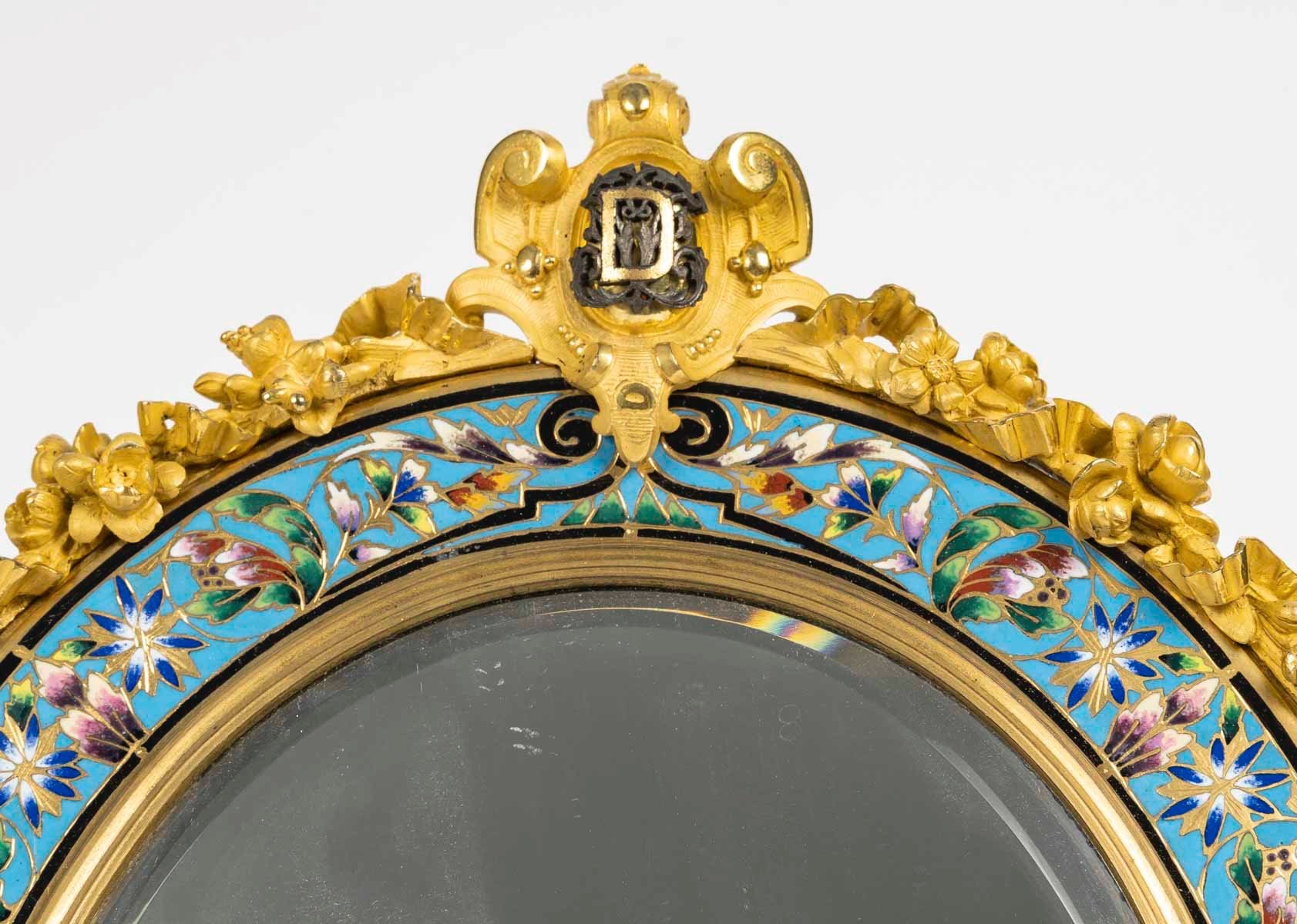Miroir de table en bronze doré, bronze argenté et émaux polychromes – France, vers 1880 — 17