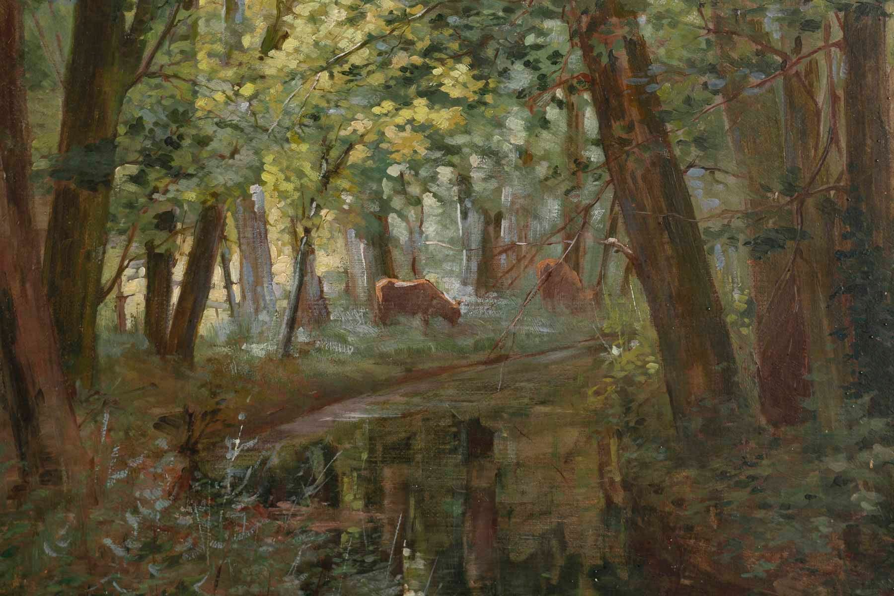 Huile sur toile de Joseph Caron Vue de sous-bois Encadré fin du XIXe siècle — 4
