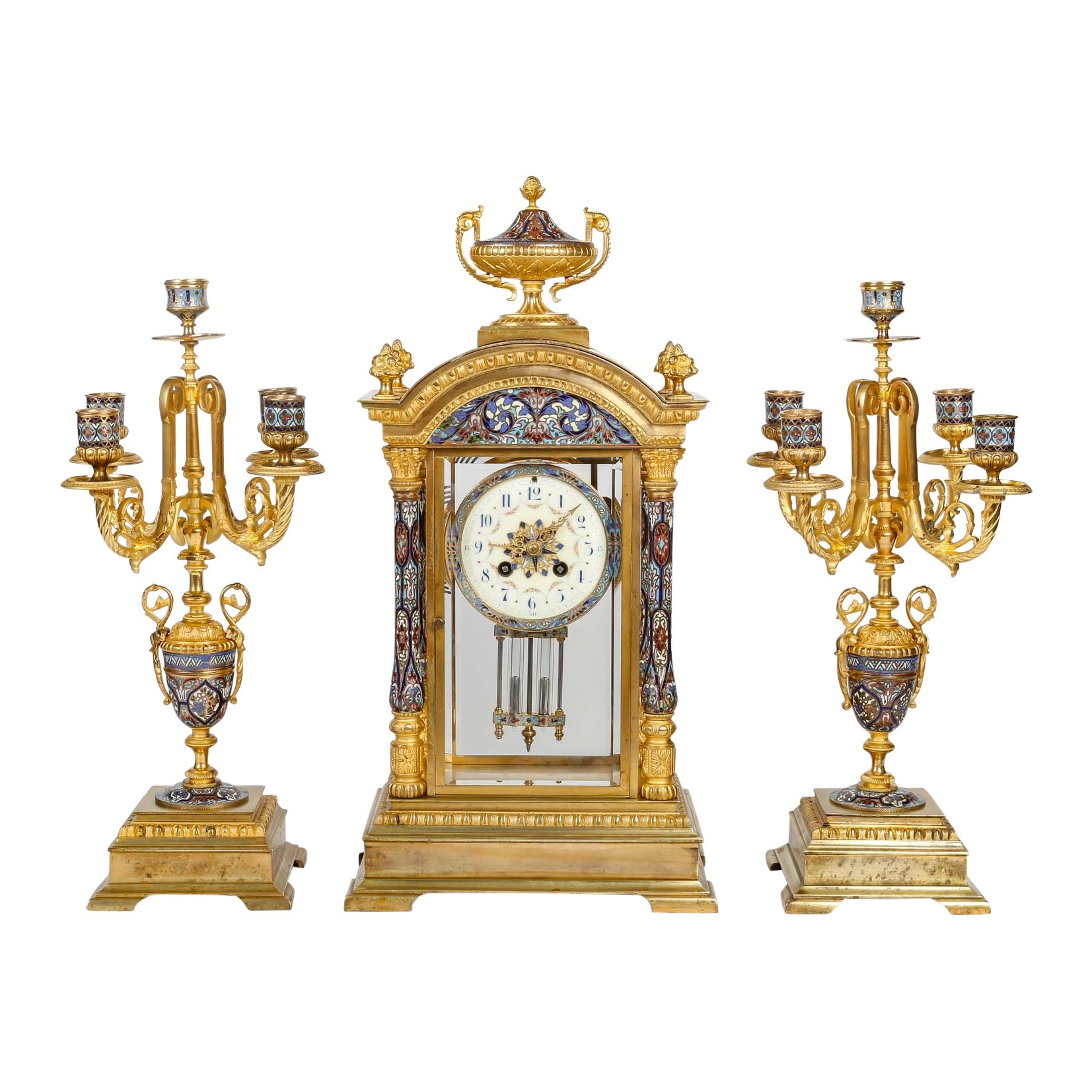 Une garniture en bronze doré et émail cloisonné fin du XIXe siècle — 2