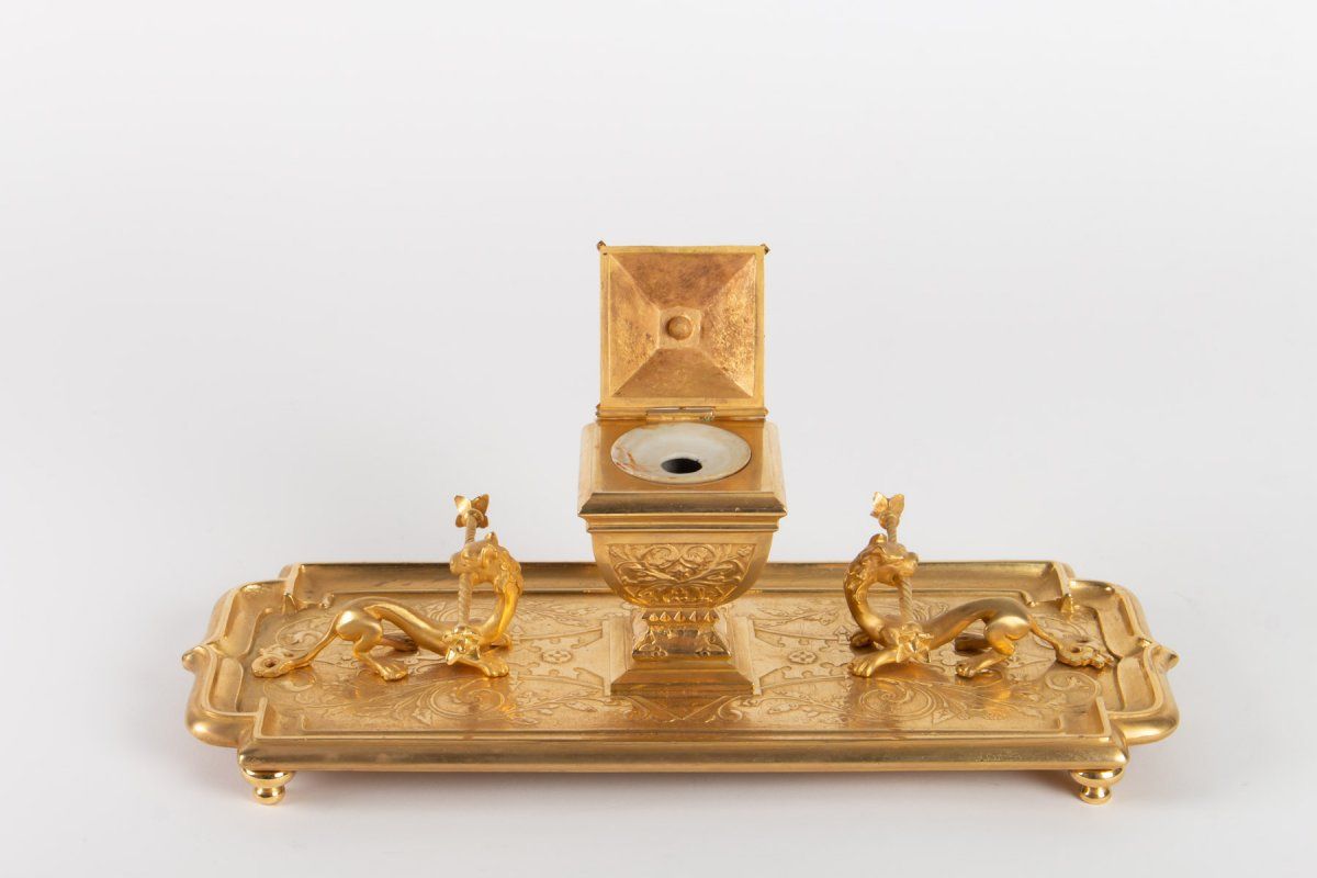 Encrier en bronze doré à décor de Chimères, époque Napoléon III — 5