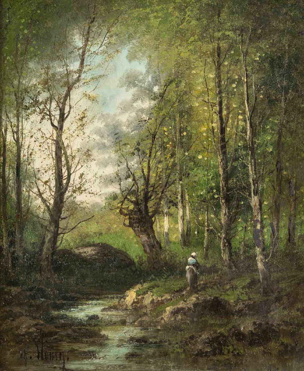 Paire de tableaux HENRY CH. paysages de rivière animé, fin du XIXe siècle — 2