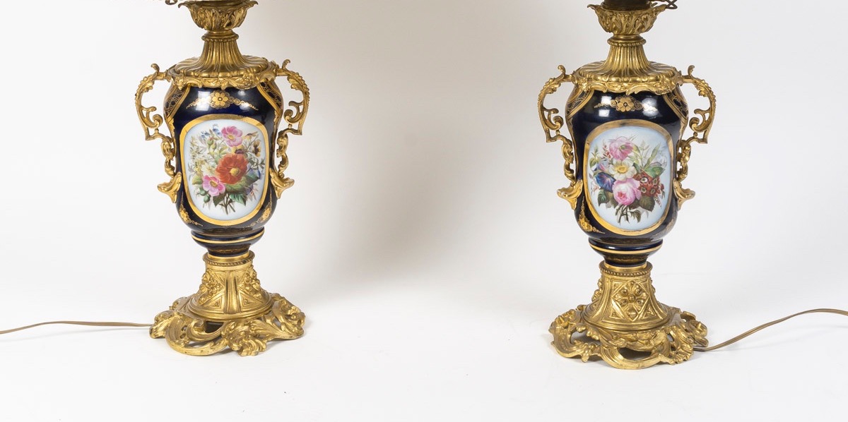 Paire de lampes en porcelaine de Bayeux et bronze doré – fin du XIXe siècle — 6