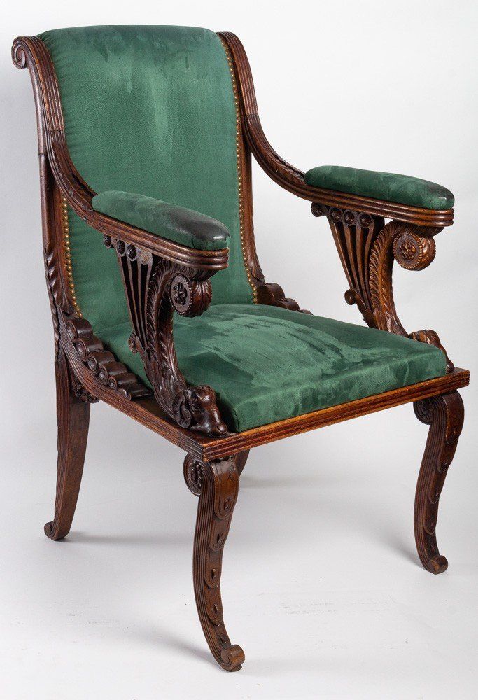 Fauteuil de bureau en bois sculpté style art nouveau XIXe siècle — 6