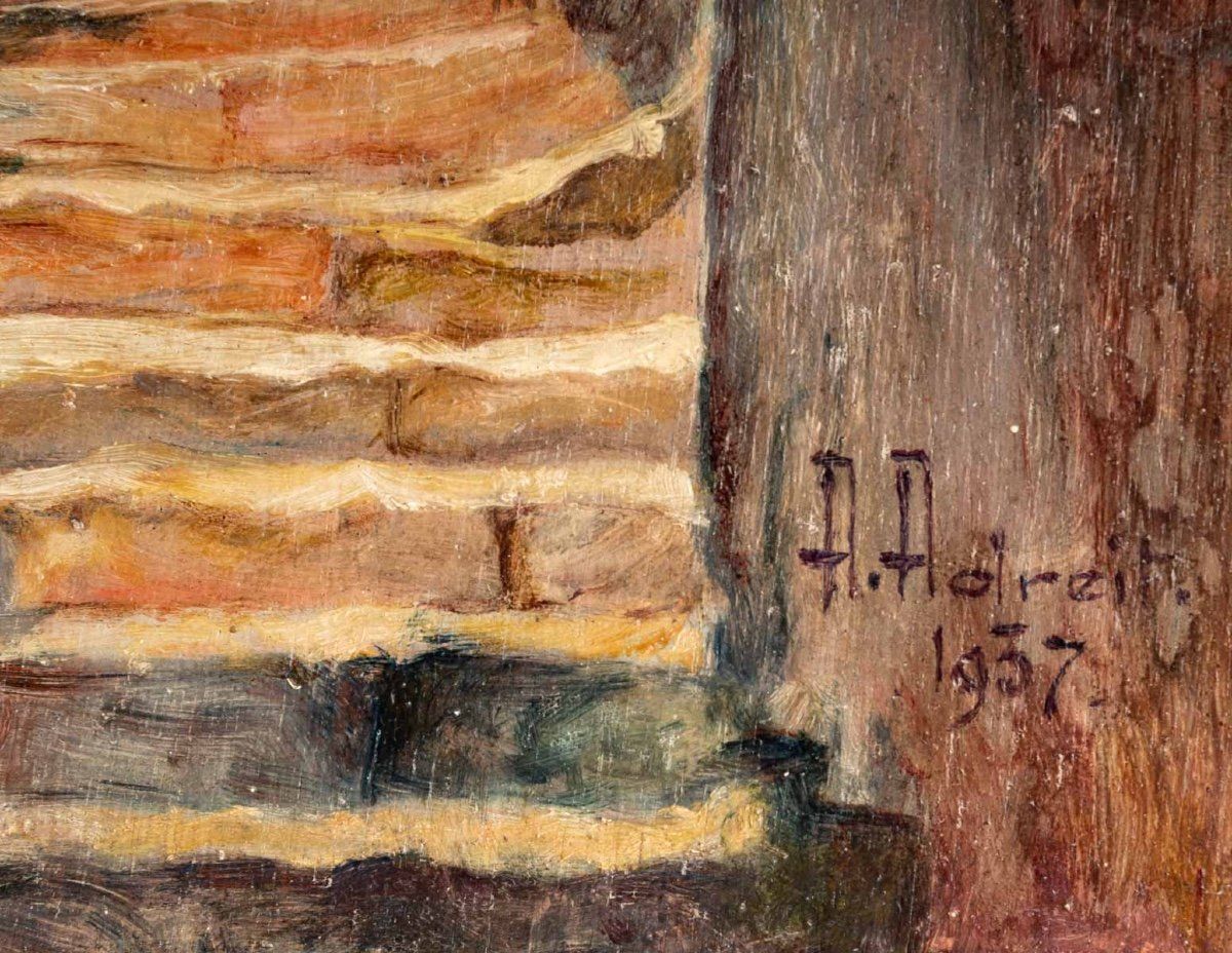 Paire de tableaux orientalistes huile sur Panneaux en Acajou XXe siècle — 12