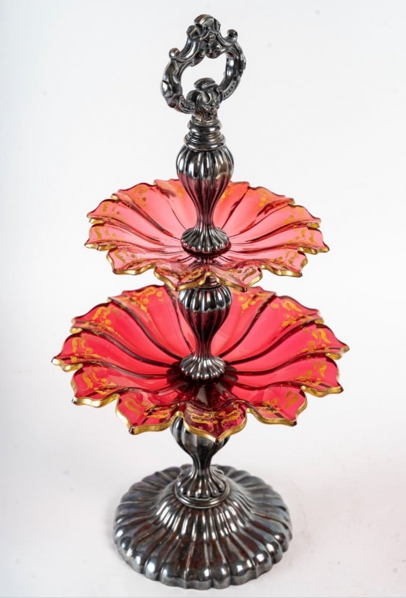 Une paire de présentoirs coupe en cristal de Bohême et Argent Massif fin du XIXe siècle — 5