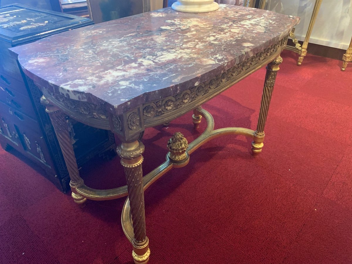 Table de centre en bois doré de style Louis XVI fin du XIXe siècle — 7