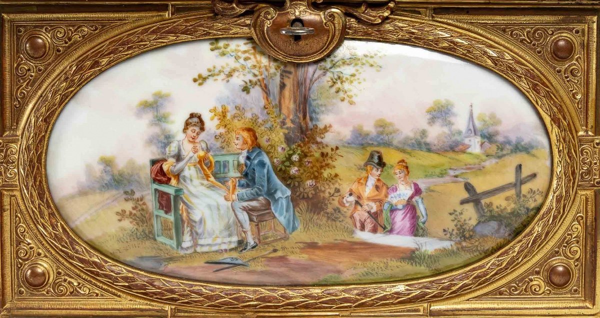 Importante paire de coffrets A bijoux en bronze doré et Plaques en porcelaine XIXe siècle — 7