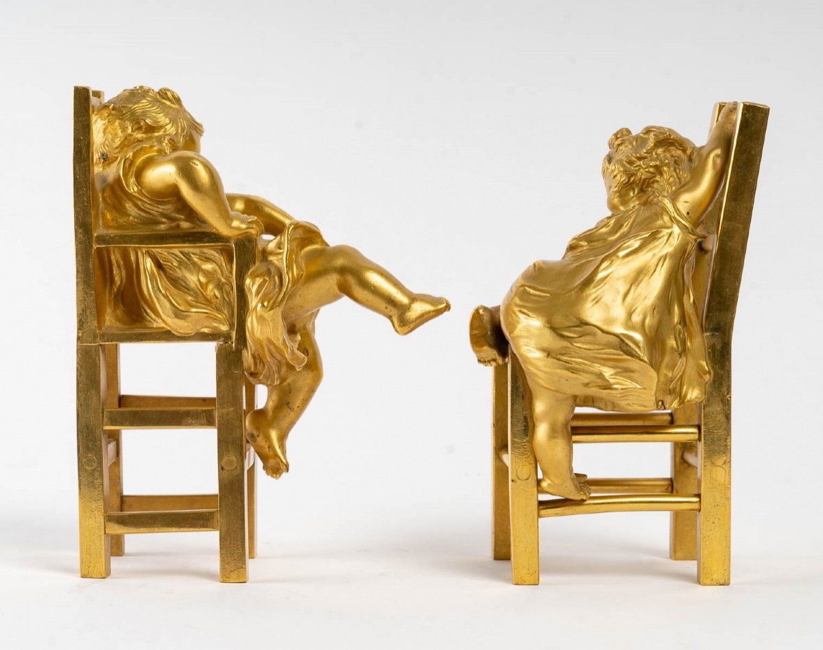Paire de sculptures en bronze doré XIXe siècle — 4
