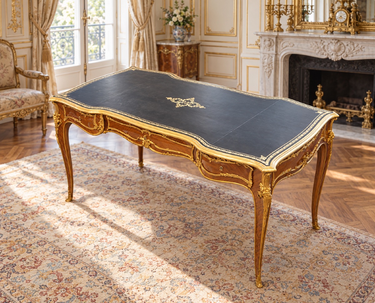 Bureau plat de style Louis XV en bois de violette et bronzes dorés, fin du XIXe siècle — 3