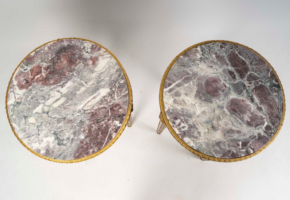 Une paire de guéridons en marqueterie et bronze doré, fin du XIXe siècle — 7