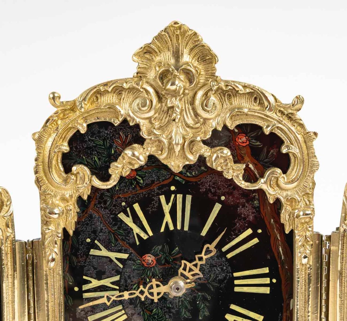 Une pendule Paravent en bronze doré et verre Peint, art nouveau — 10