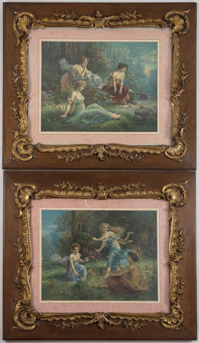 Paire de gravures rehaussées à l'aquarelle, époque Napoléon III, vers 1860-1870 — 2