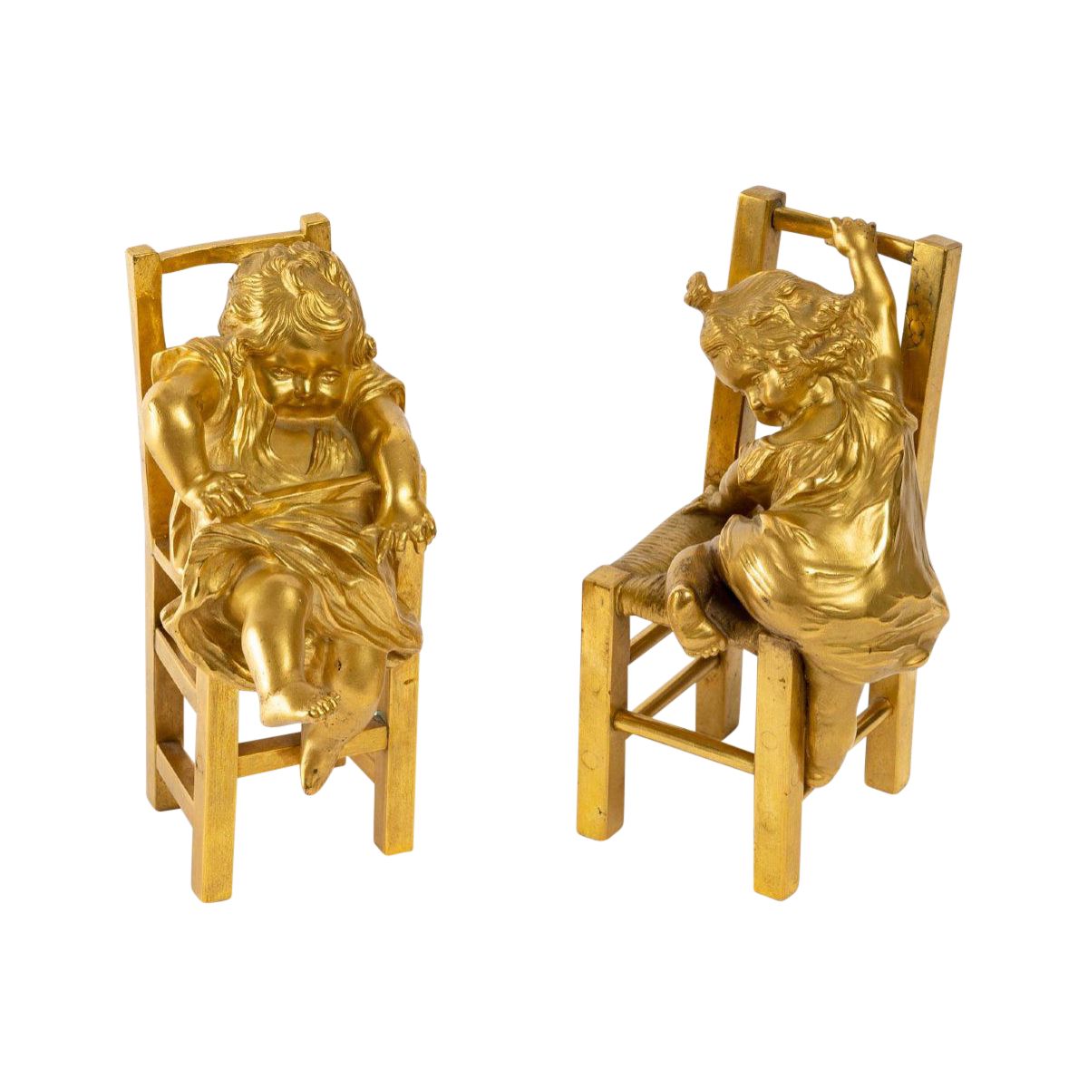 Paire de sculptures en bronze doré XIXe siècle — 2