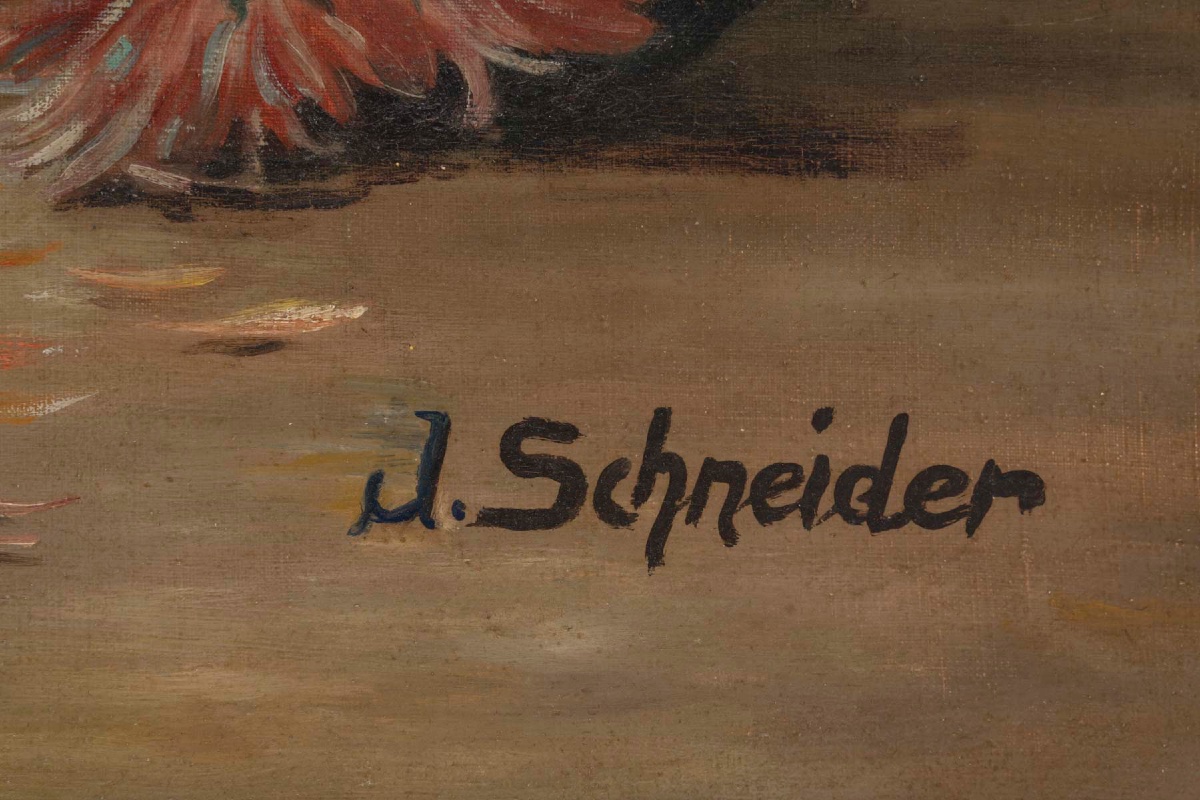 Un tableau de fleurs chrysanthèmes, signé J Shneider — 5
