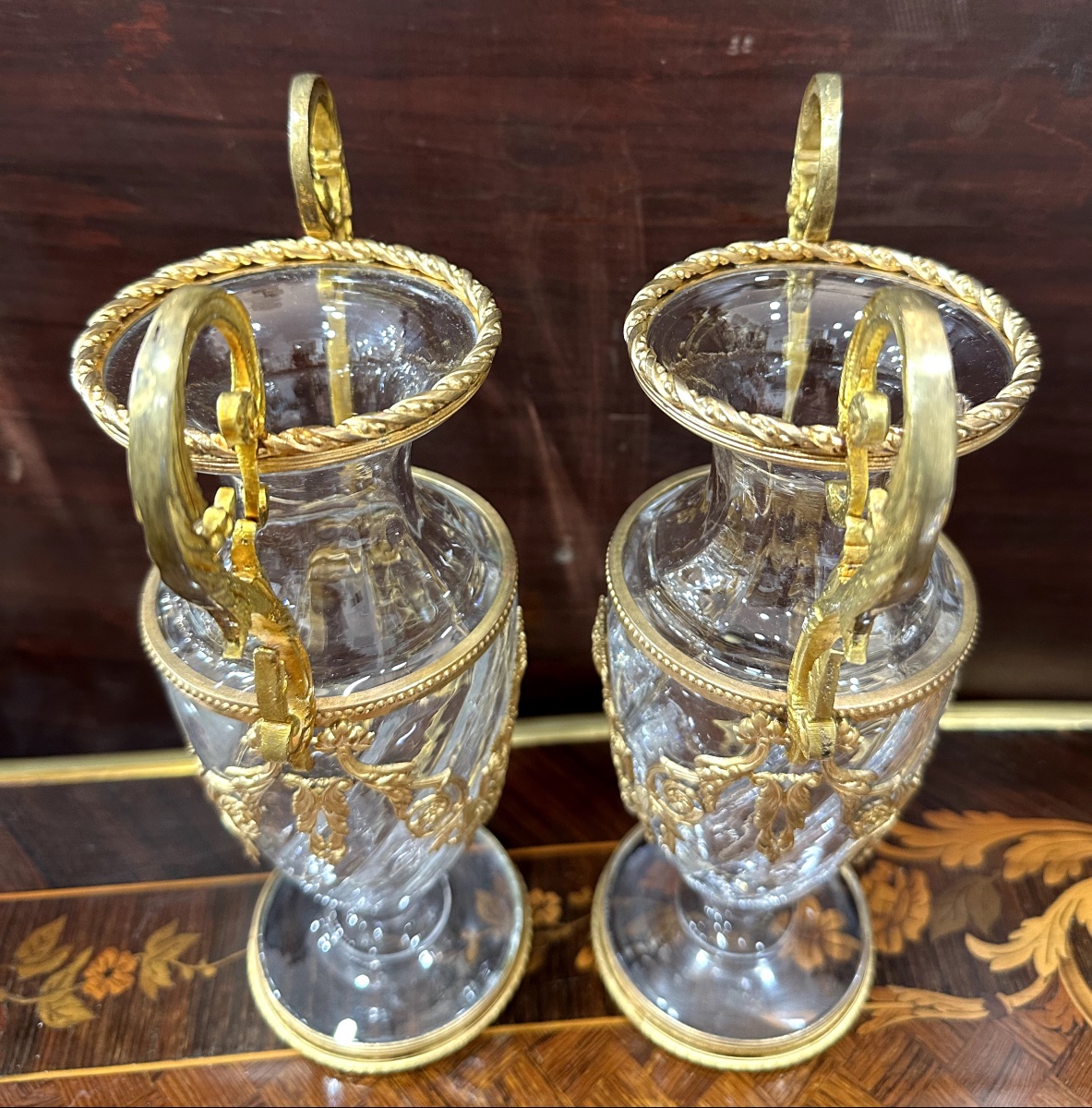 Paire de vases Napoléon III en cristal et bronze doré – XIXe siècle — 11