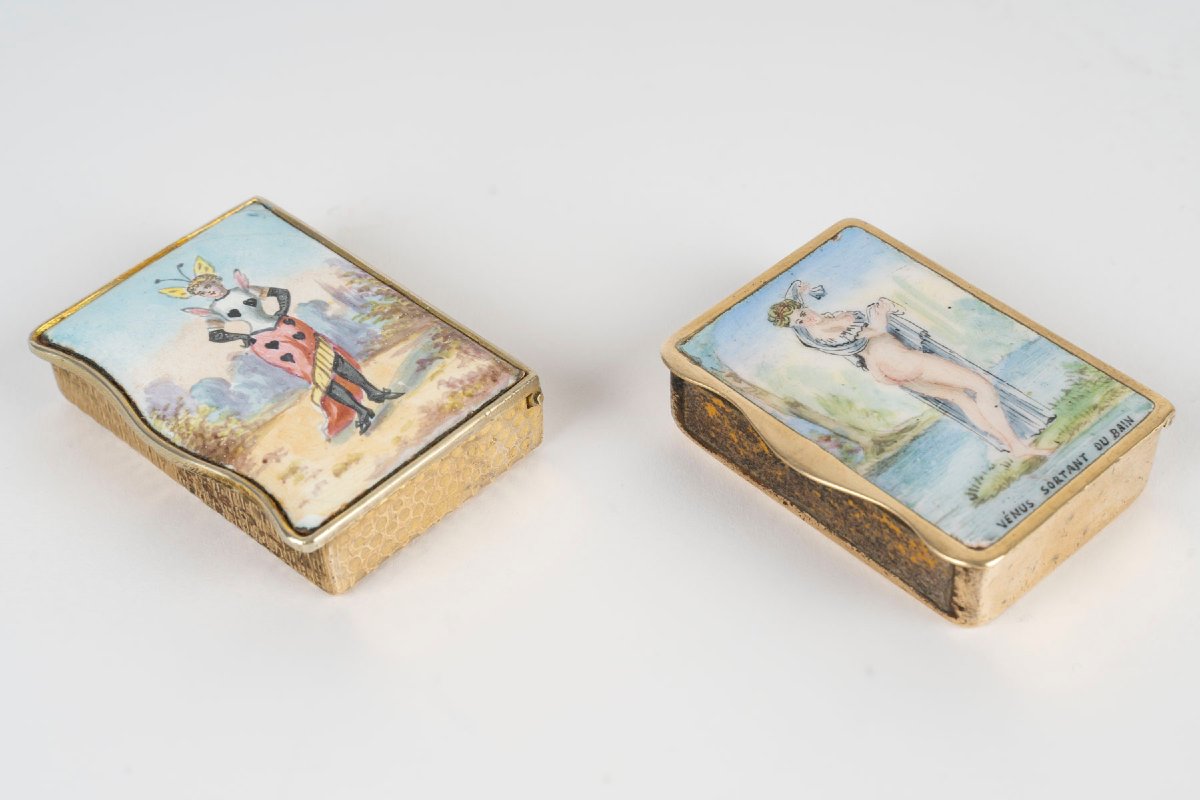 Paire de boîtes miniatures art nouveau à plaques d'émail, France, vers 1900 — 3