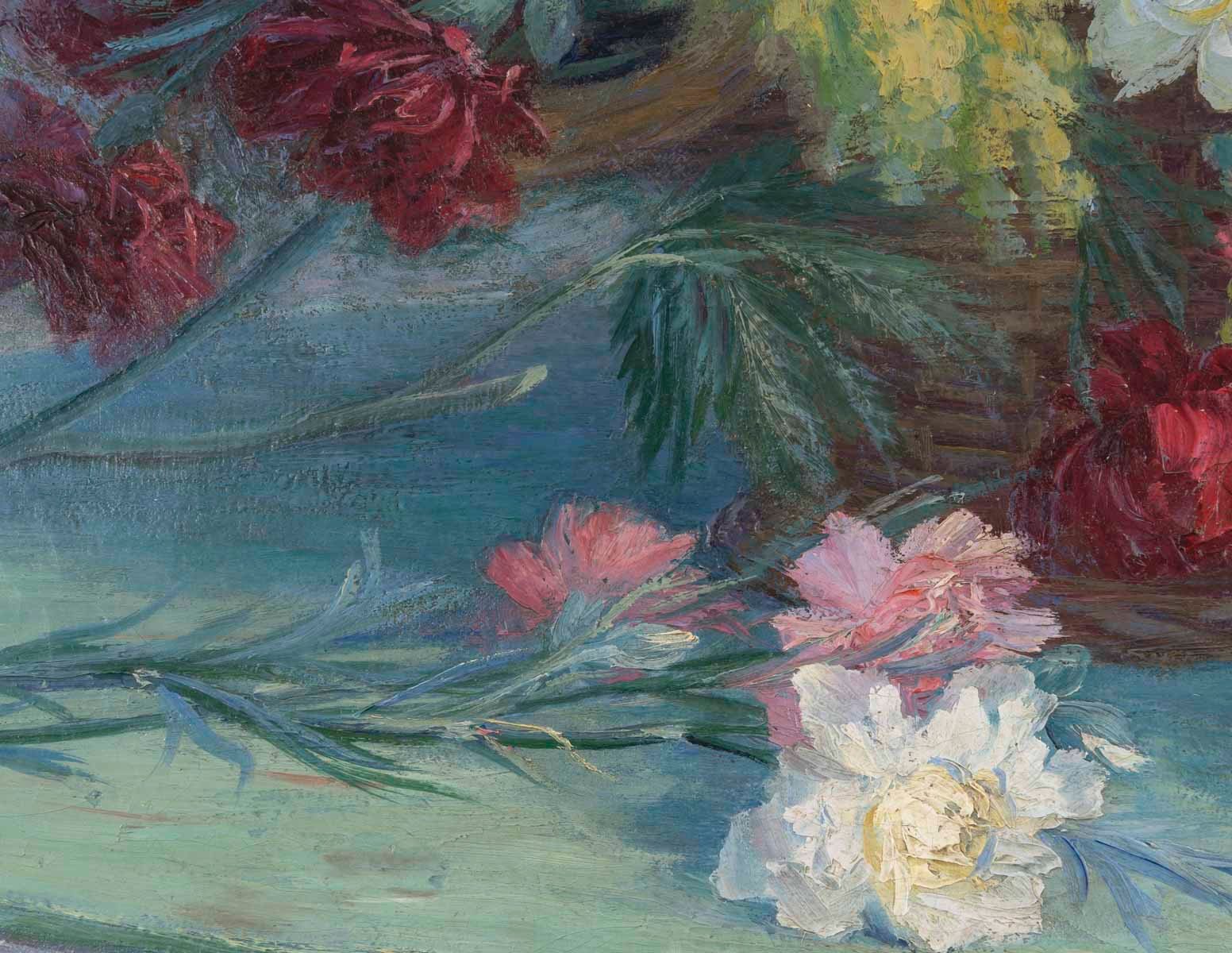 Une huile sur toile nature morte aux fleurs, XIXe siècle — 19